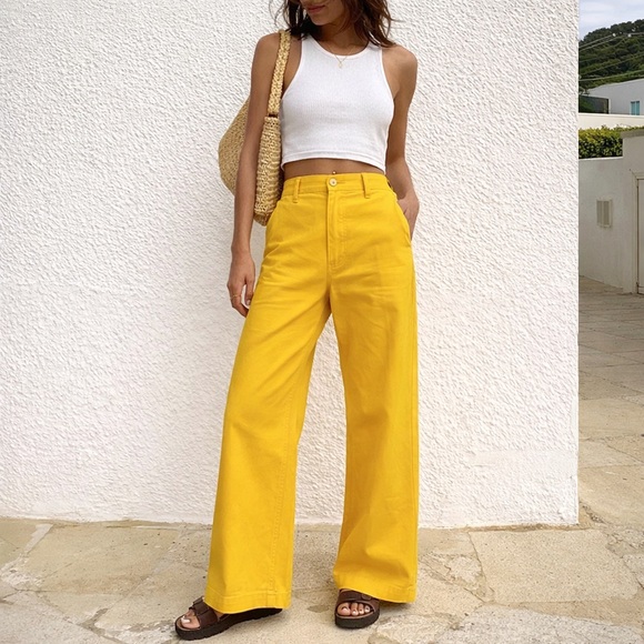 Polo Ralph Lauren Pants - Polo Ralph Lauren High Rise Wide Leg Stretch Trousers Bright Yellow Size 8